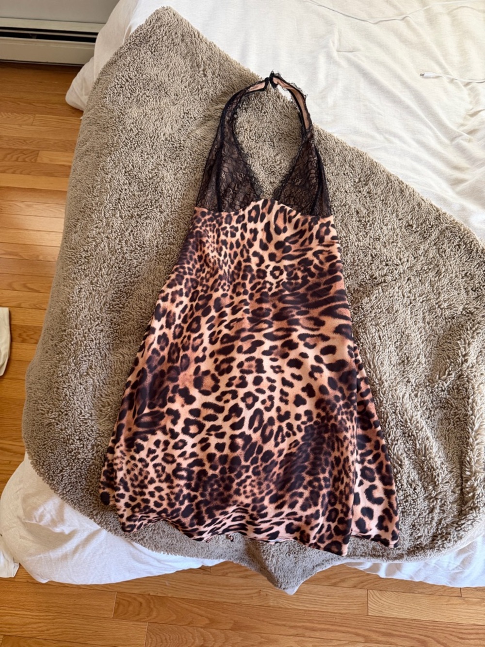 Leopard Print Lace Halter Chemise — Brown Leopard